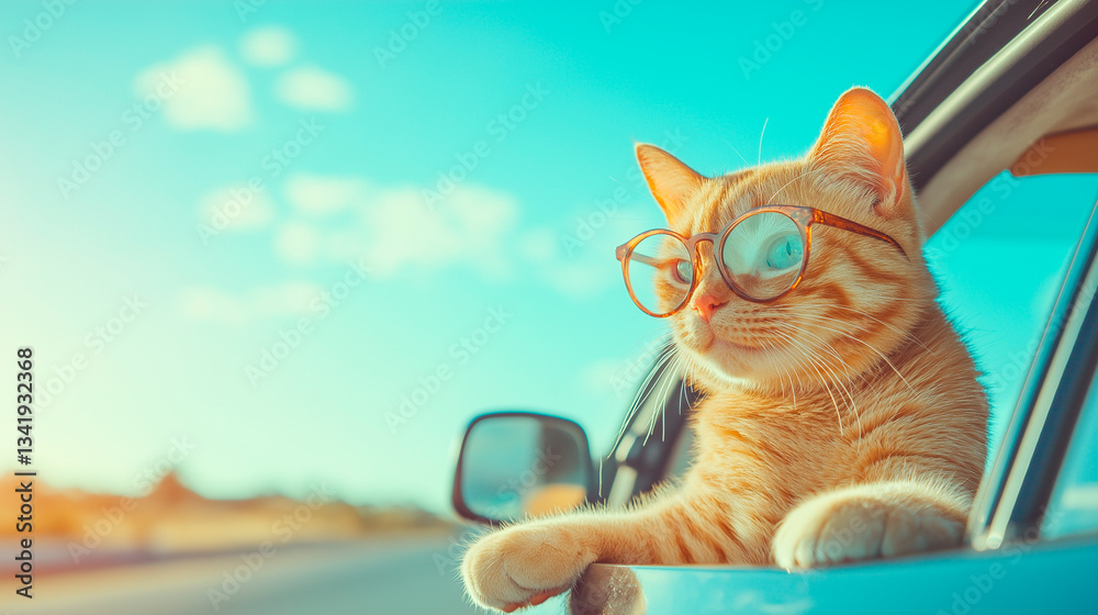 funny cat driving a car