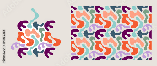 Blob pattern. Colorful, repeating pattern with organic elements. Abstract background with random blotches.