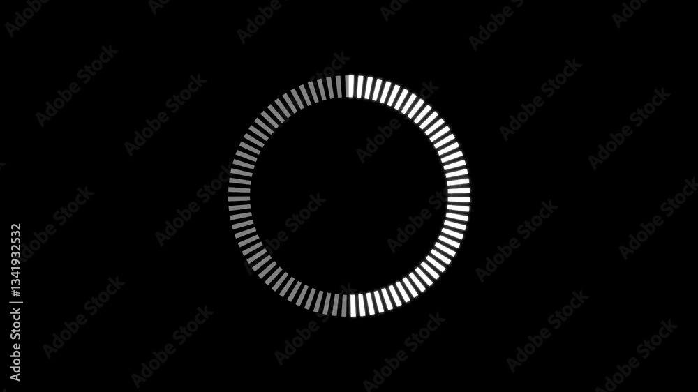 Futuristic circular loading animation. Glowing white progress bar on black background