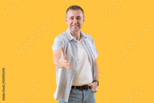 Mature man reaching out for...