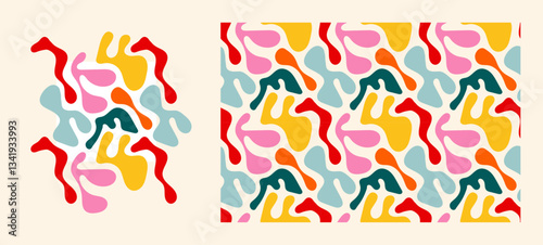 Blob pattern. Colorful, repeating pattern with organic elements. Abstract background with random blotches.