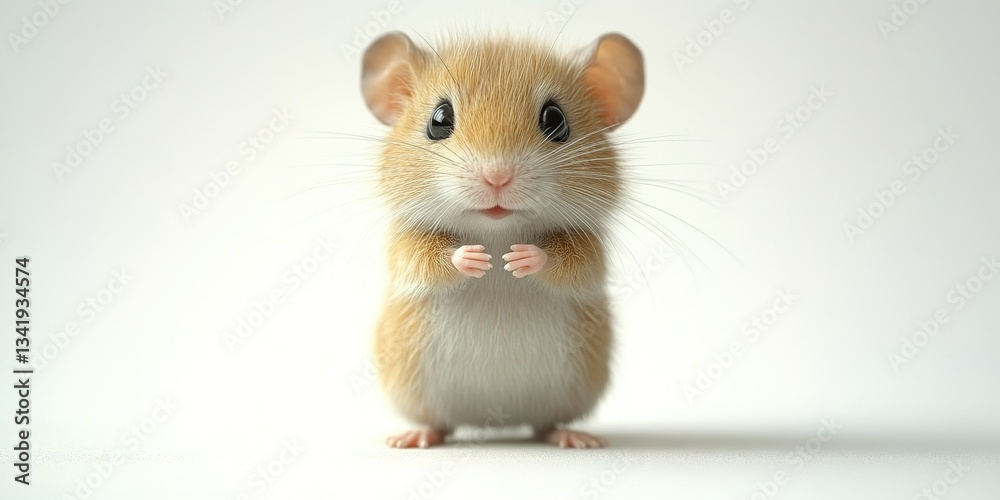 Cute small hamster standing upright with paws clasped in a playful pose against a minimalist background Cute small hamster standing upright with paws clasped in a playful pose against a minimalist background