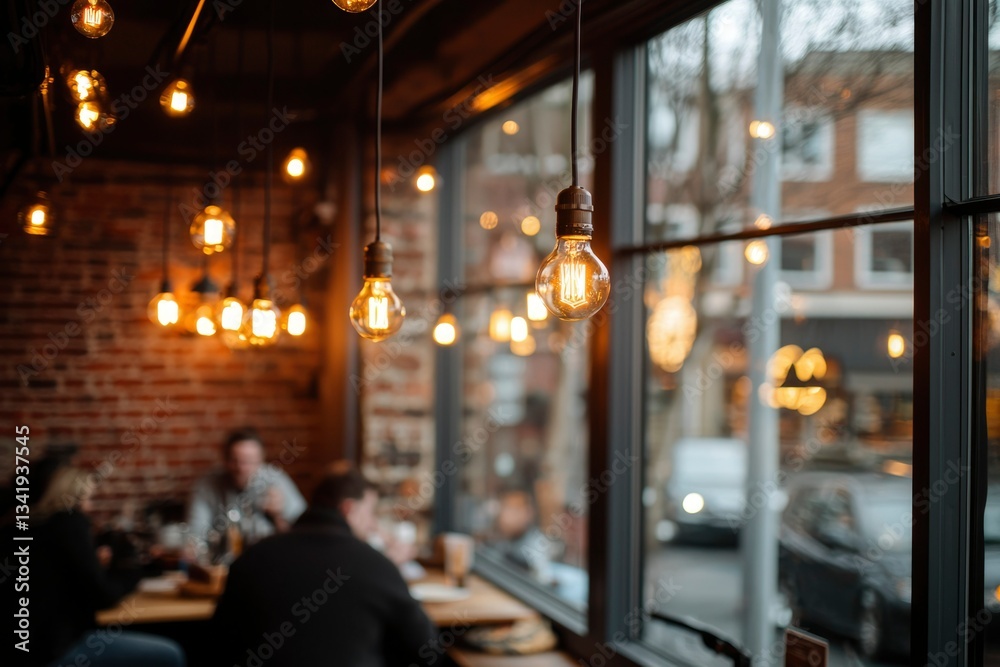 People chatting in a cozy cafe by a window, with soft lights. For commercial use People chatting in a cozy cafe by a window, with soft lights. For commercial use