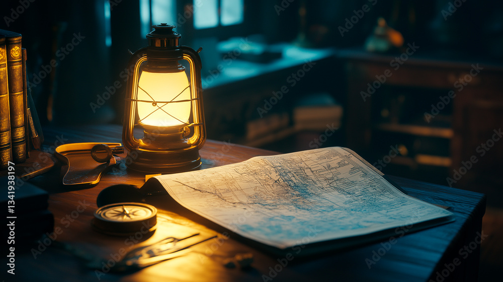 compass on the map of the world, the old compass on the table.