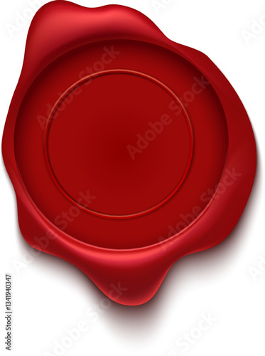 Red wax seal with empty space for custom text representing security, authenticity, and official validation of important documents or agreements