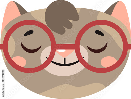 Smiling and winking cat wearing red glasses, adding charm and whimsy to children s book illustrations, greeting cards, and various creative projects