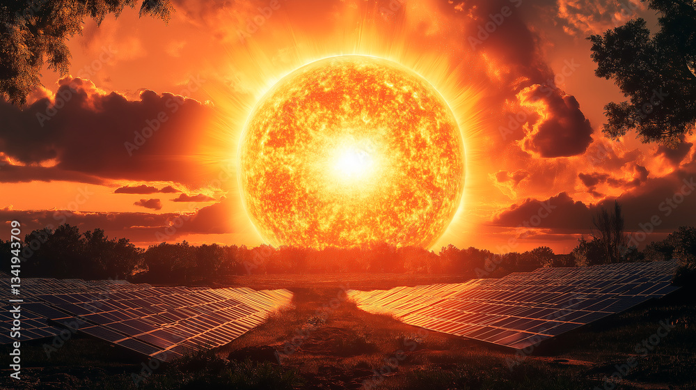 solar panel on the meadow. environmental protection.