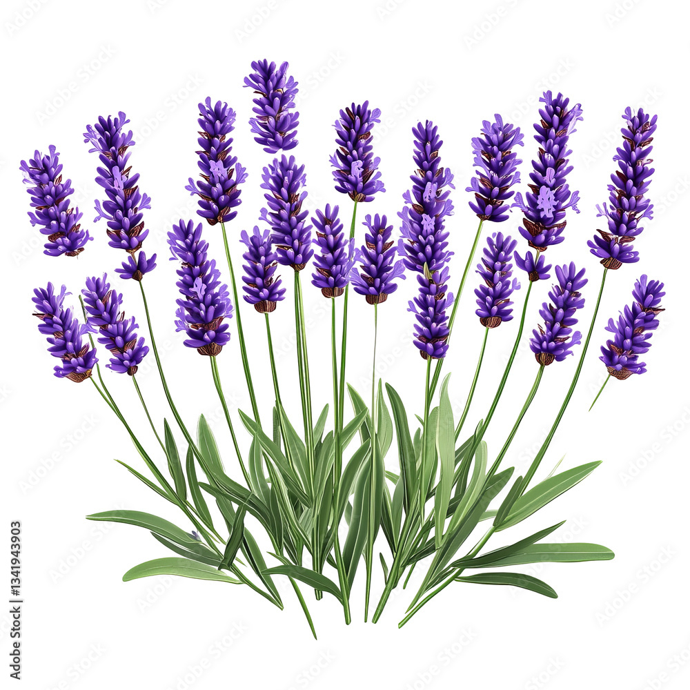 Naklejka premium Lavender Flower Bush Illustration Isolated On White or transparent. Herbal Plant For Aromatherapy. Botanical Art In Vintage Style.