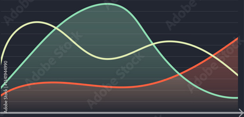 Colorful lines creating a modern area chart illustrate financial performance trends against a gradient background, complemented by a dark gray x axis for a sleek, professional look