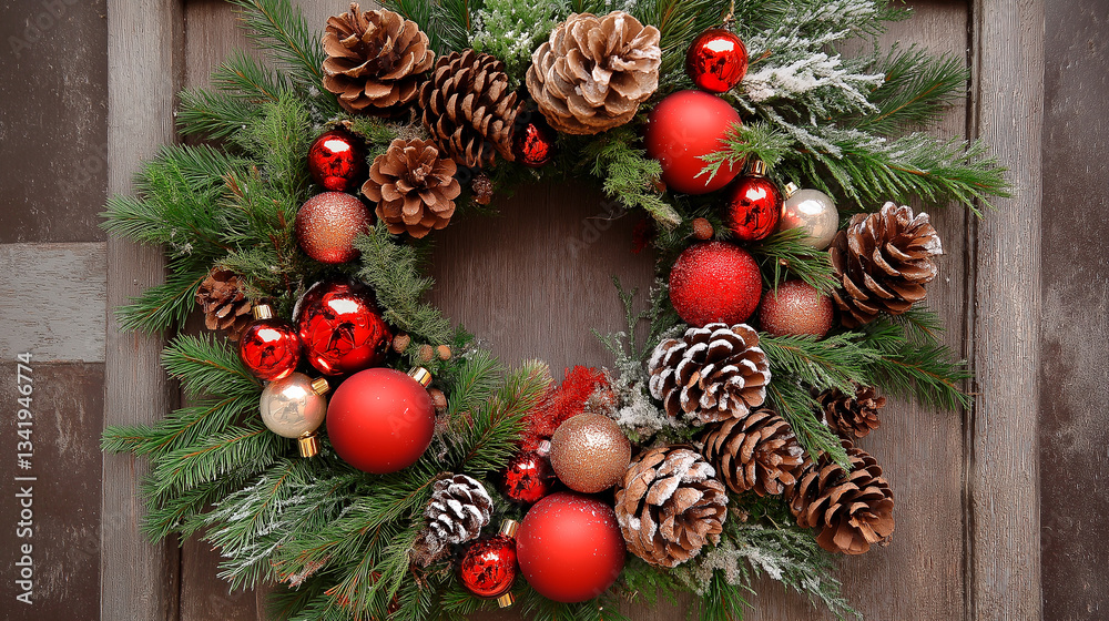 christmas composition with christmas tree and decor on white background