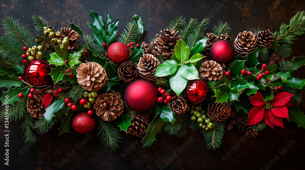 christmas composition with christmas tree and decor on white background