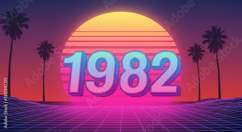 Obraz na płótnie 1982 Synthwave inspired illustration neon, retro