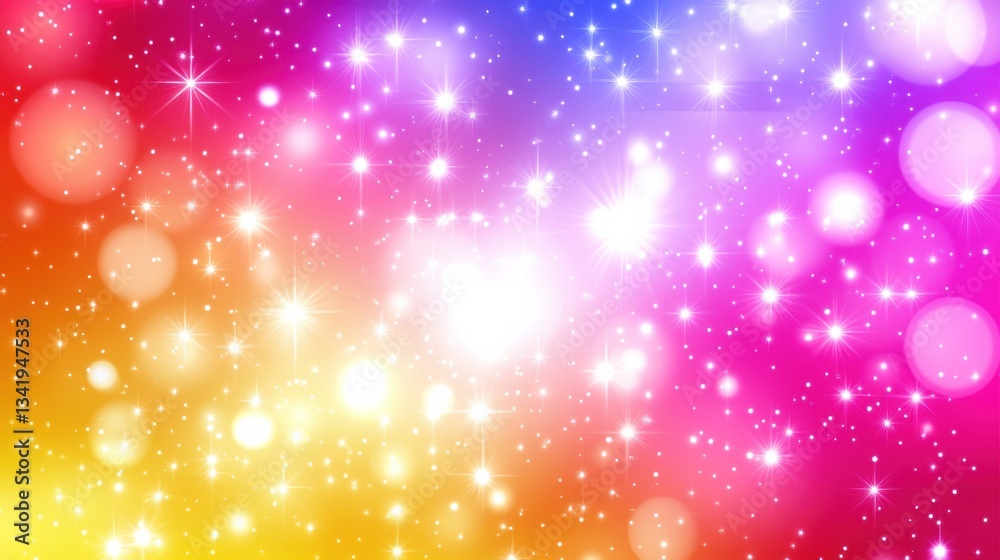 Colorful Abstract Background with Glowing Stars and Bokeh Effects