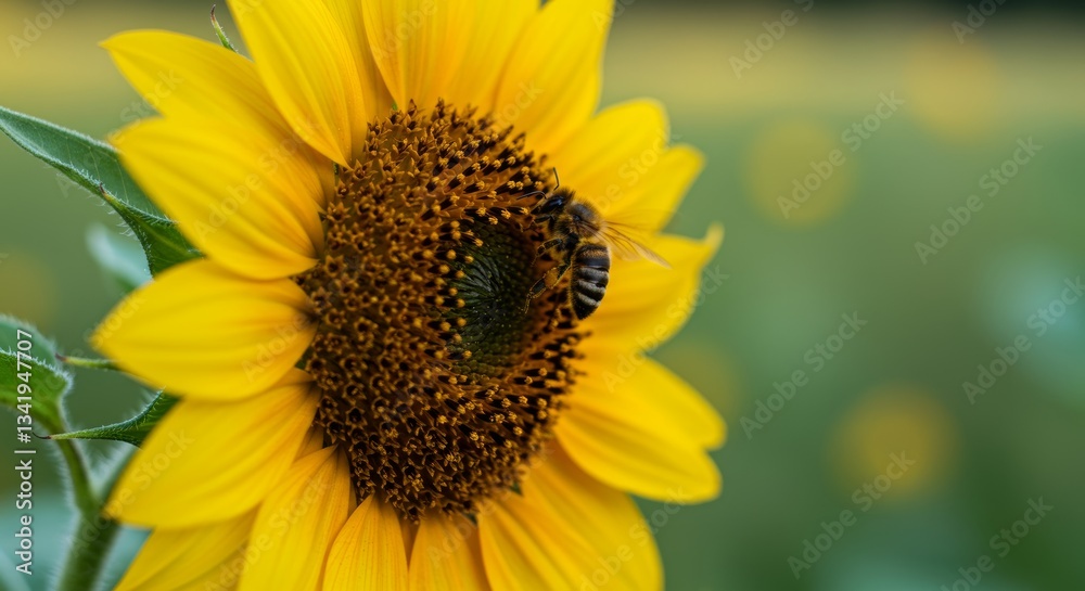 A bee collecting pollen from a vibrant sunflower A bee collecting pollen from a vibrant sunflower