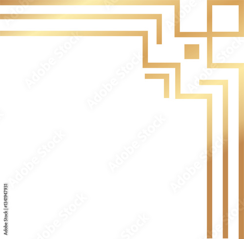 Elegant golden art deco corner frame is creating a sophisticated and decorative border on a clean white background, adding a touch of vintage glamour and geometric style