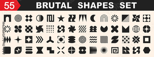 Brutal shapes geometric set. Collection vector shapes and forms, trendy retro design symbols
