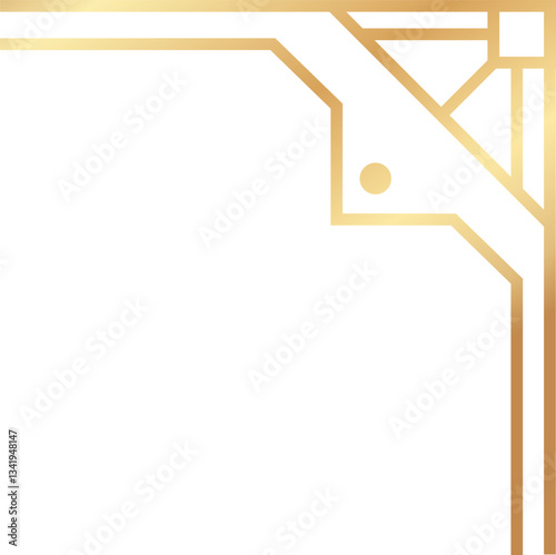 Elegant golden frame featuring art deco style, enhancing a pristine white background, ideal for invitations, posters, or sophisticated decorations in any setting