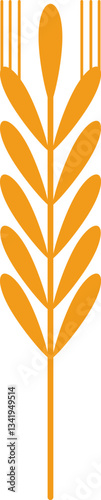 Minimalist vector illustration of a wheat stalk in orange, symbolizing agriculture, harvest, and grain production, ideal for food industry and farming concepts