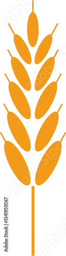 Stylized orange ear of wheat symbolizing agriculture, farming, healthy eating, organic food, and the importance of grains in a balanced diet