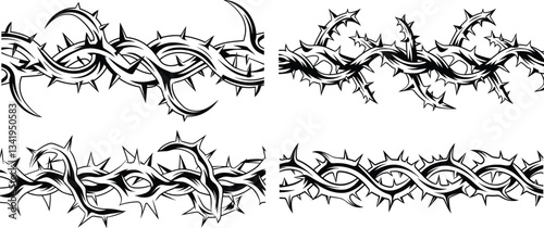 Barbed Wire and Thorn Tattoo Designs, Tribal, Gothic, Edgy, Black Ink Art