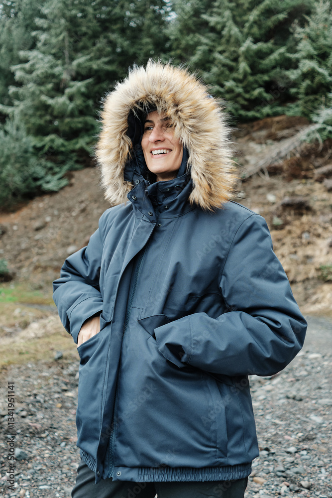 Smiling Woman in Warm Coat Enjoying Winter Smiling Woman in Warm Coat Enjoying Winter