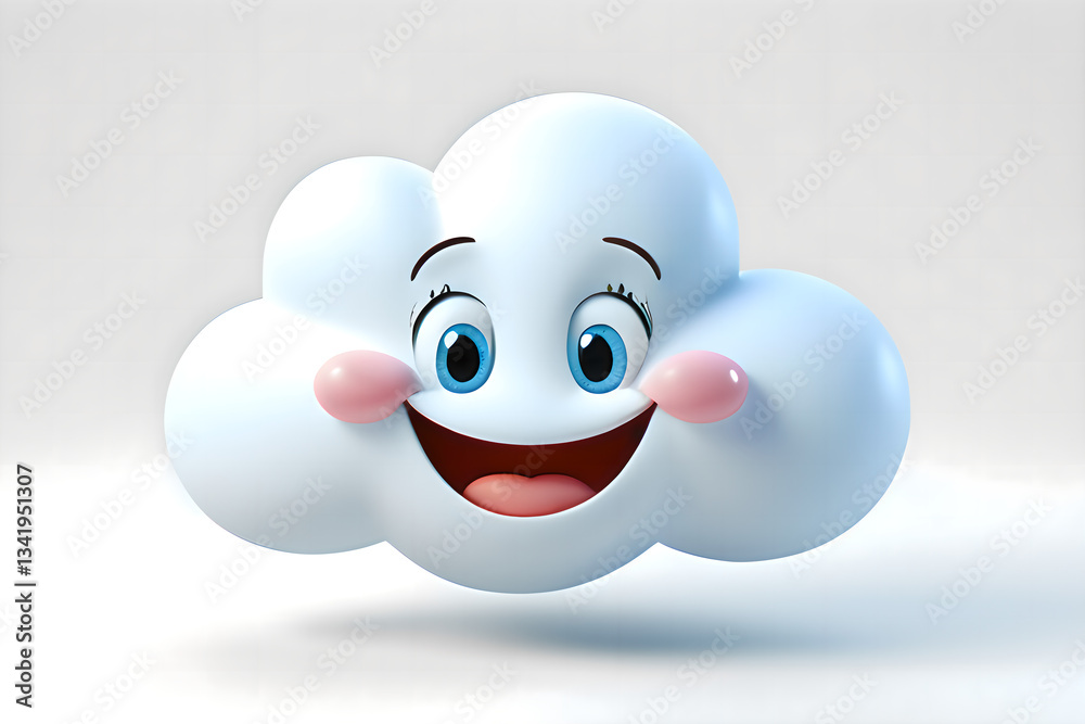 Smiling cloud with dimple on cheeks. Cute cartoon illustration on white background Smiling cloud with dimple on cheeks. Cute cartoon illustration on white background