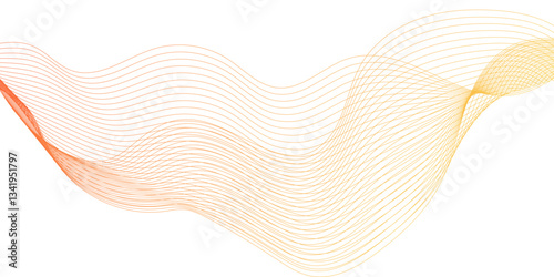 Abstract yellow gold lines flowing across a white background in a smooth, wave like design, abstract background with dynamic orange waves lines and particles, futuristic technology.	
