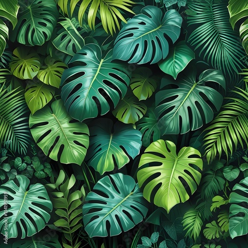 Tropical Green Leaf Collection with Lush Texture and Exotic Natural Beauty photo