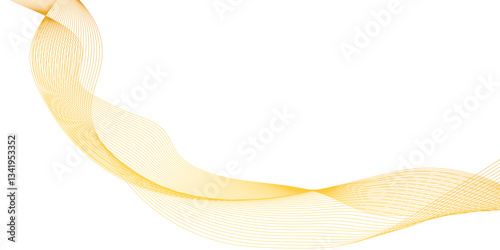 Abstract yellow gold lines flowing across a white background in a smooth, wave like design, abstract background with dynamic orange waves lines and particles, futuristic technology.	
