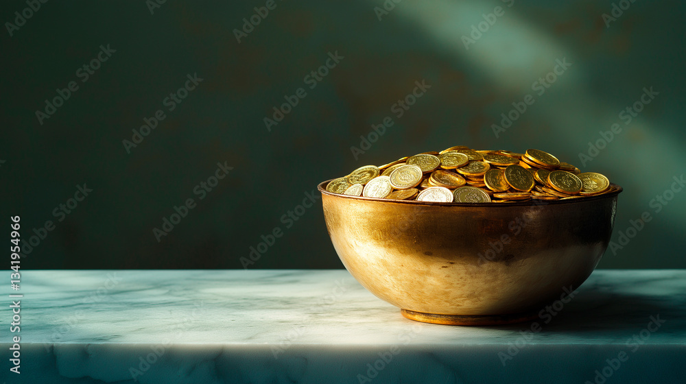 coins in a metal bowl on a dark background. concept of money and wealth.