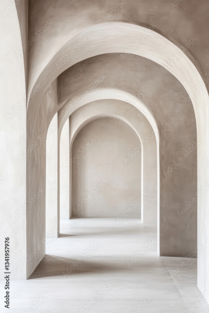 Fototapeta premium Architectural arches create a serene ambiance in a minimalistic interior space with smooth walls and soft lighting, showcasing modern design elements and harmonious shapes