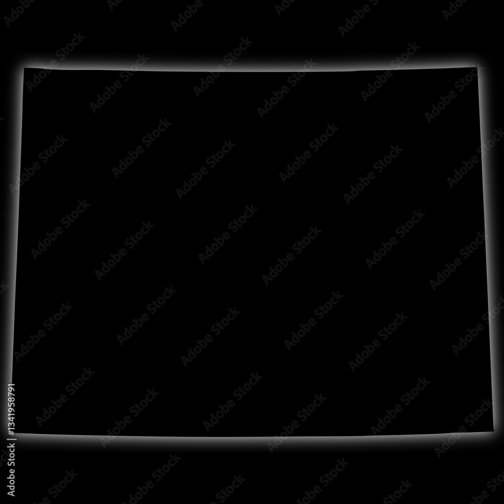 Black silhouette of Wyoming state map with glow effect on dark background Black silhouette of Wyoming state map with glow effect on dark background