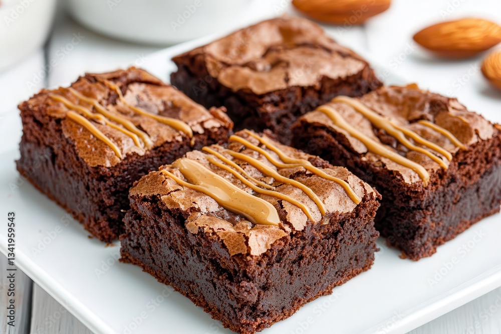 brownie vegan. Delicious chocolate brownies with drizzled frosting on a plate. brownie vegan. Delicious chocolate brownies with drizzled frosting on a plate.