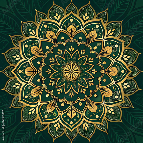 Intricate Gold Mandala on Green Background