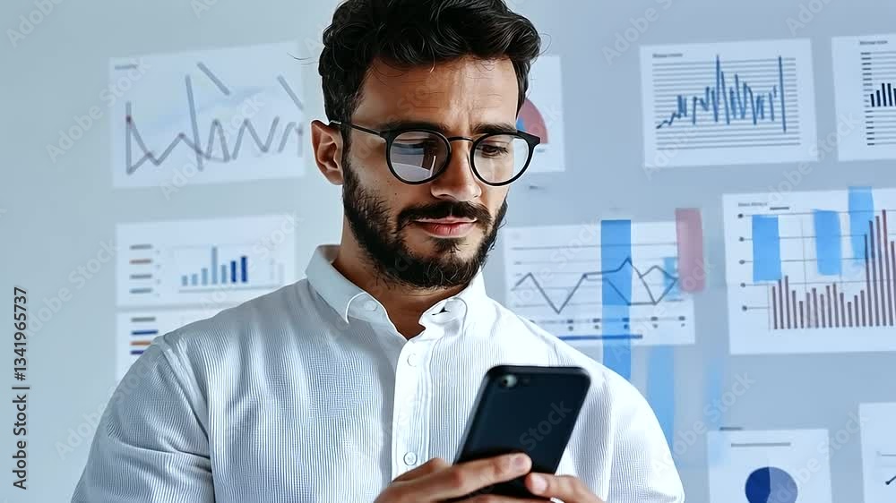 Digital Marketer Consulting via Smartphone with Analytics Displayed