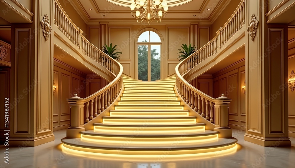 Fototapeta premium Luxurious opulent staircase with illuminated steps in a grand interior space