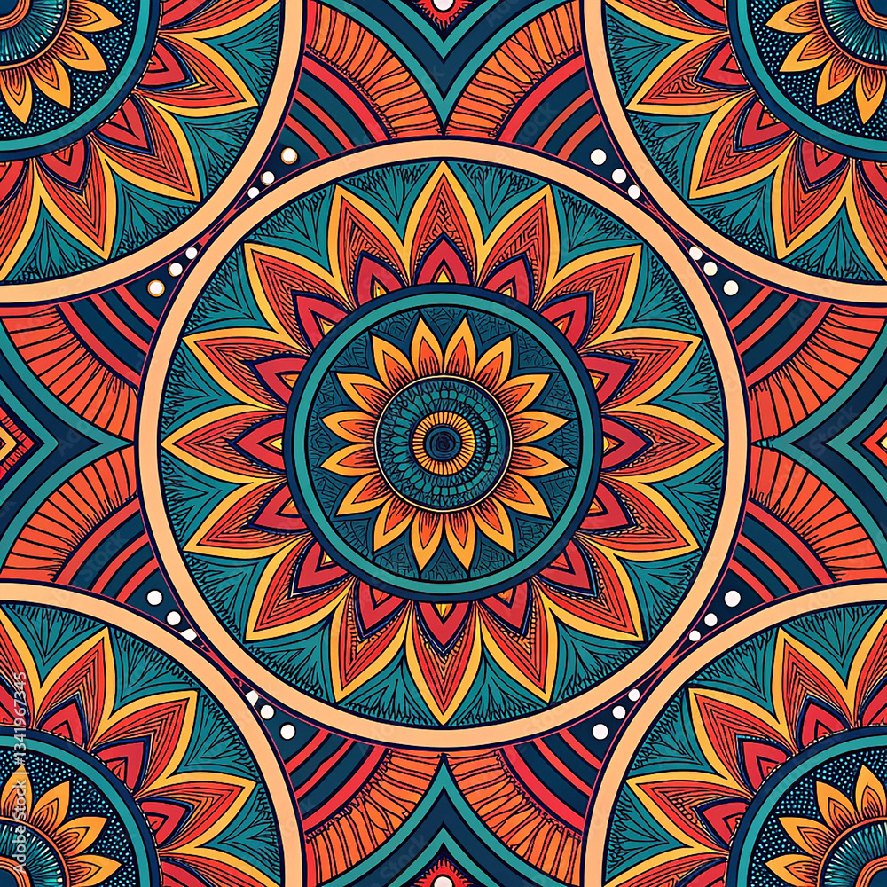 Fototapeta premium Intricate Mandala Design with Vibrant Symmetrical Patterns
