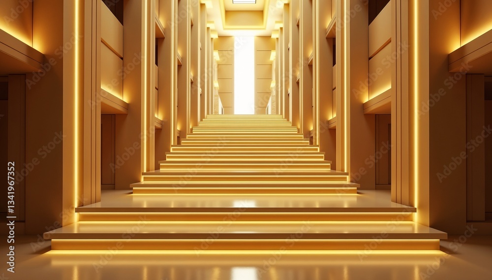 Fototapeta premium Golden staircase leading to a luxury house, representing a vision of financial success