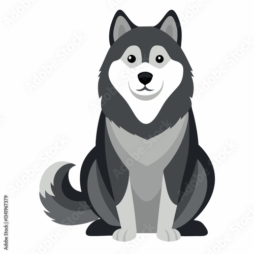 Alaskan malamute sitting isolated on white background. 