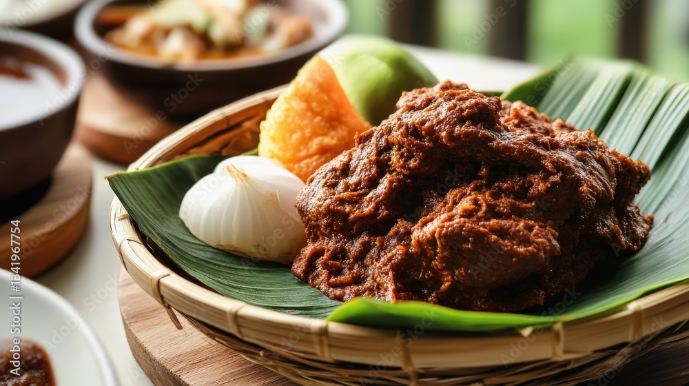 Personalized Malaysian raw rendang dish customization with stylized touch