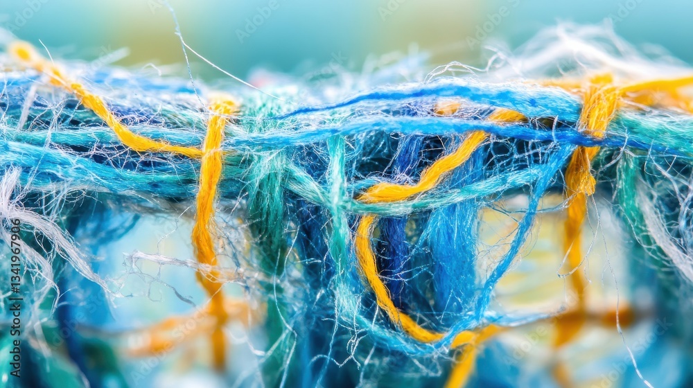 Colorful Threads of Blue and Yellow Intertwined in a Textile Pattern Colorful Threads of Blue and Yellow Intertwined in a Textile Pattern