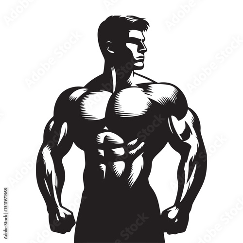Strong man Body Builder Silhouette, Muscle,  vector illustration