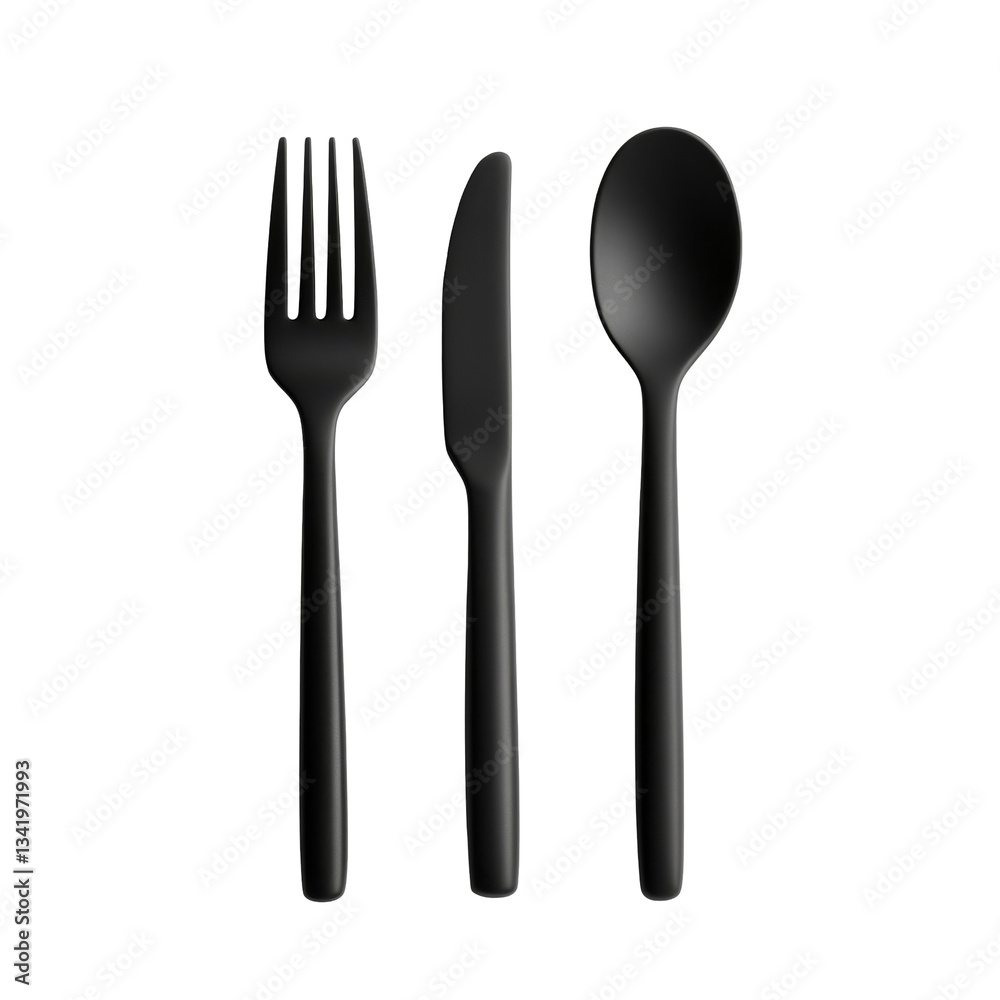 Minimalist black spoon fork and knife set for modern dining experience Minimalist black spoon fork and knife set for modern dining experience