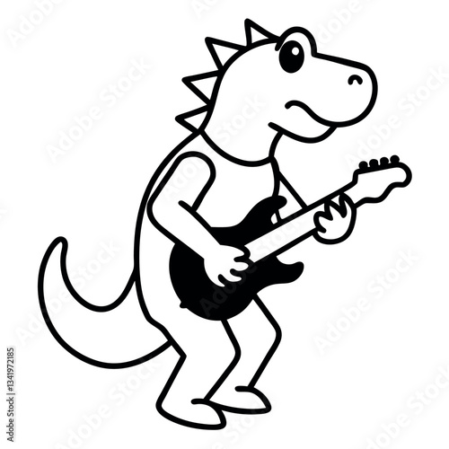 A rockstar dinosaur playing a guitar. 