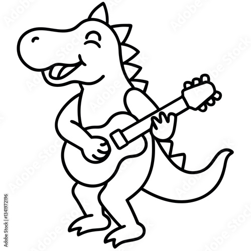 A rockstar dinosaur playing a guitar. 