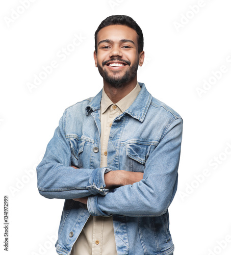Foto Portrait of handsome smiling young man with folded arms isolated transparent PNG