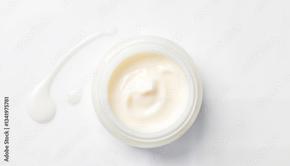 Moisturizing cream in jar with swirl on white background Moisturizing cream in jar with swirl on white background