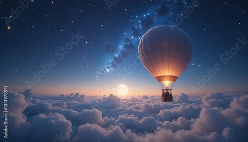Dreamlike Balloon Ride Starry Sky