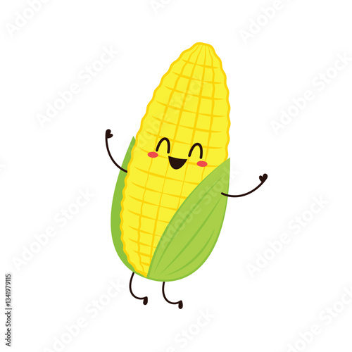 Corn cartoon vector. Cute vegetable vector character isolated on white. Corn mascot.