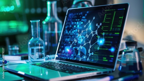 Laptop Displaying Molecular Biology Research with Advanced Computer Technology